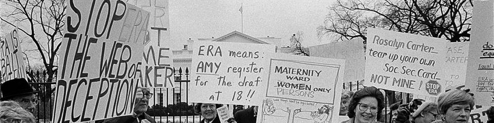 Warren K. Leffler, Demonstrators opposed to the ERA in front of the White House, 1977, via Library of Congress.
