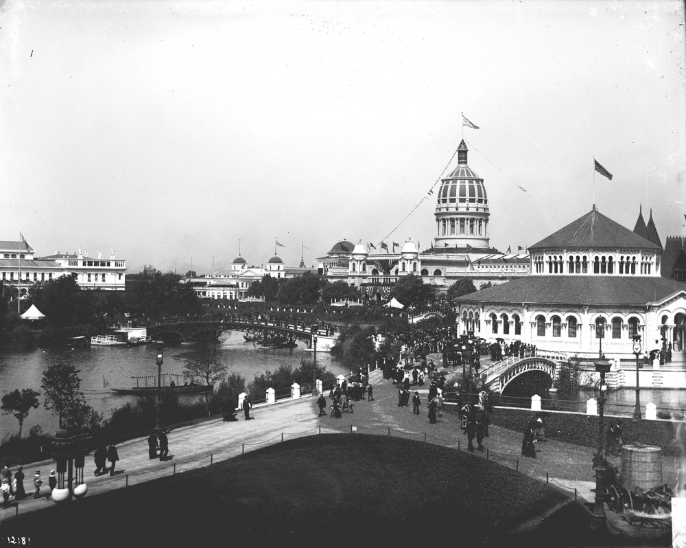 Photograph of the neoclassical buildings of the White City at the 1893 Columbian Exposition in Chicago. 
