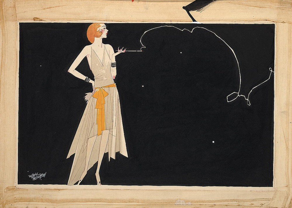The frivolity, decadence, and obliviousness of the 1920s was embodied in the image of the flapper, the stereotyped carefree and indulgent woman of the Roaring Twenties depicted by Russell Patterson’s drawing. Russell Patterson, artist, “Where there's smoke there's fire,” c. 1920s. Library of Congress, http://www.loc.gov/pictures/item/2009616115/. 